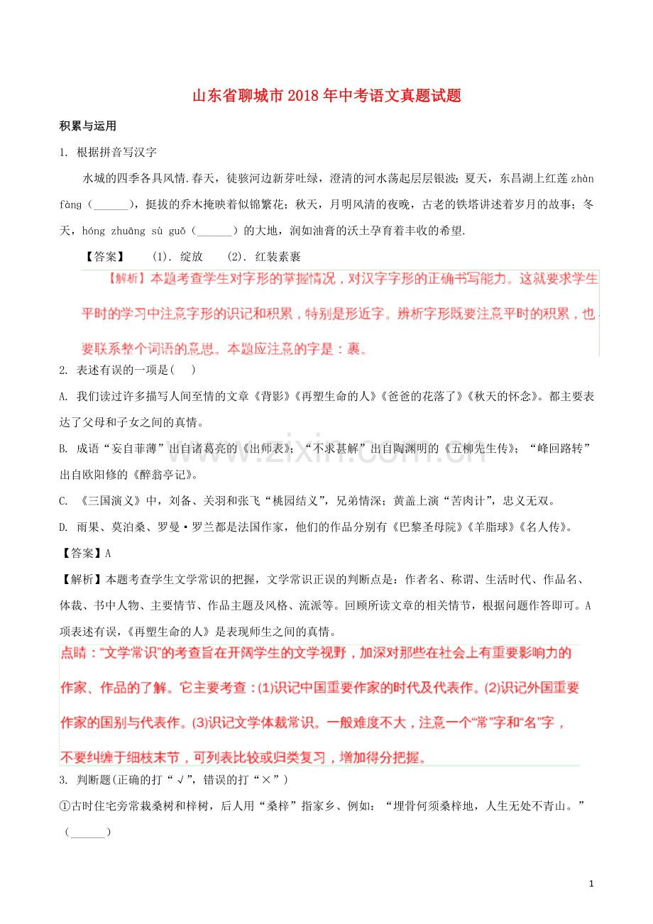 山东省聊城市2018年中考语文真题试题（含解析）.doc_第1页