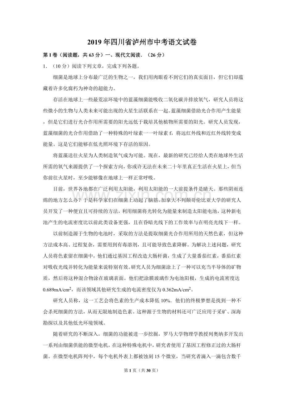 2019年四川省泸州市中考语文试卷（含解析版）.doc_第1页