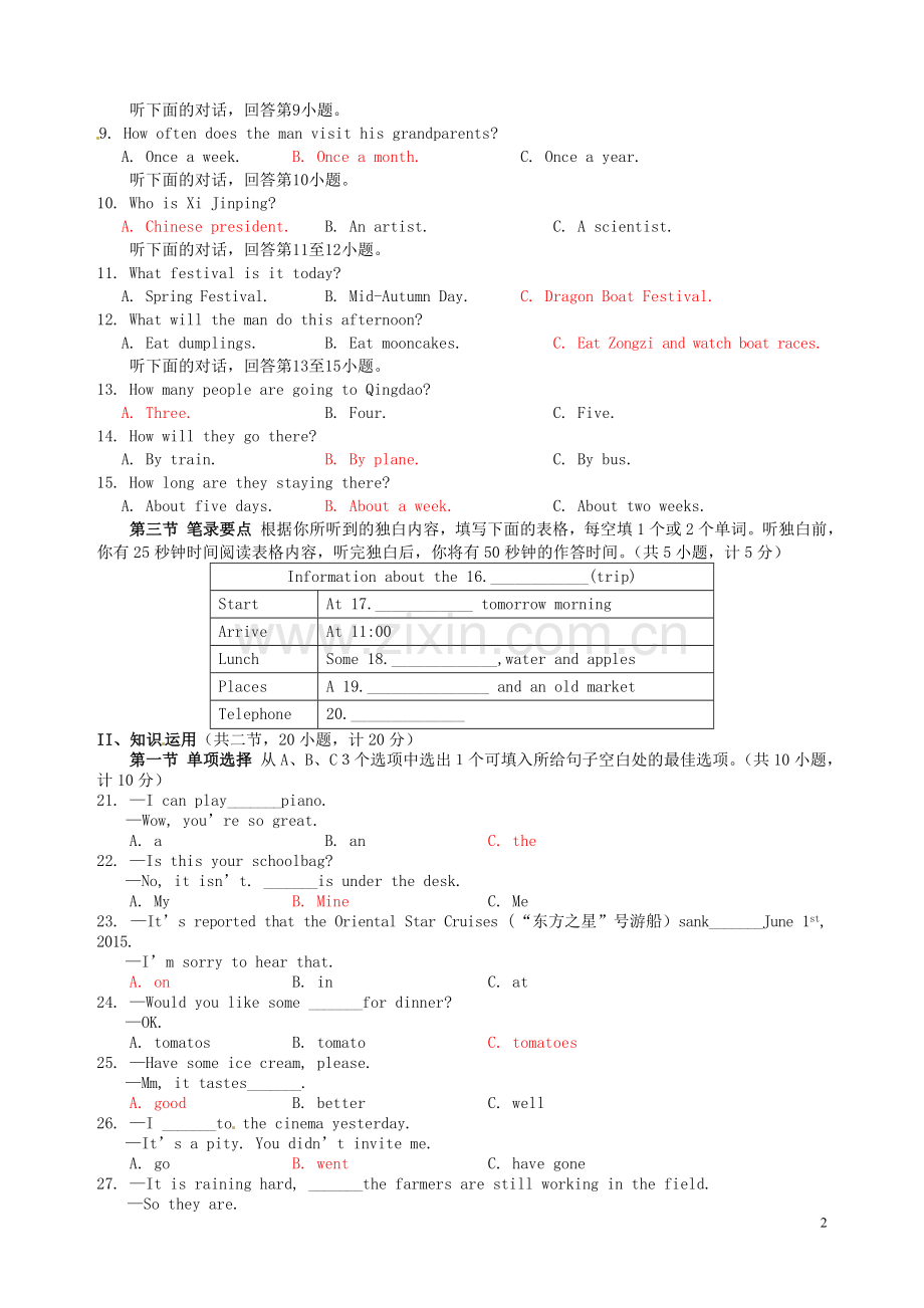 湖南省娄底市2015年中考英语真题试题（含答案）.doc_第2页