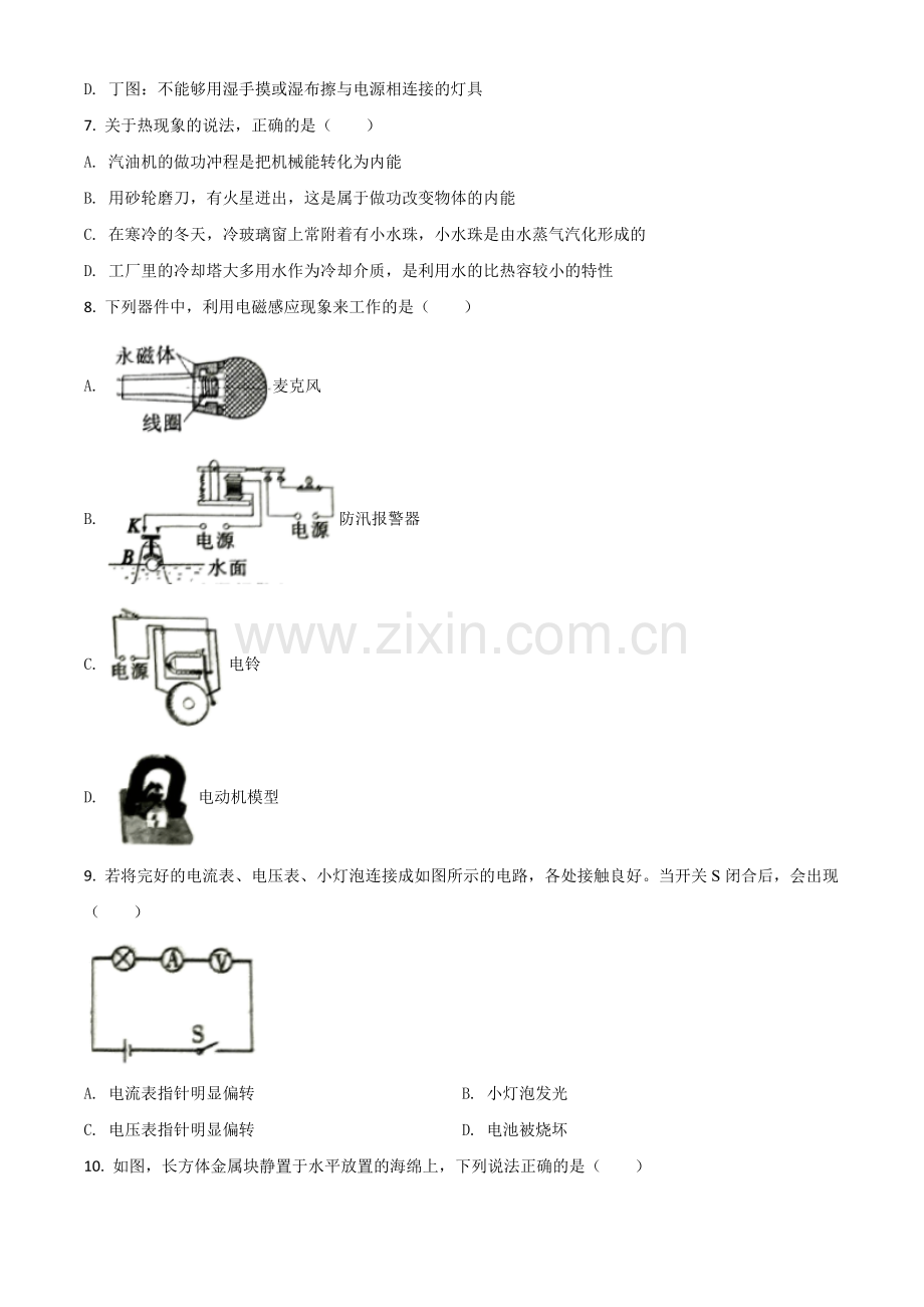 四川省内江市2020年中考物理试题（原卷版）.doc_第2页