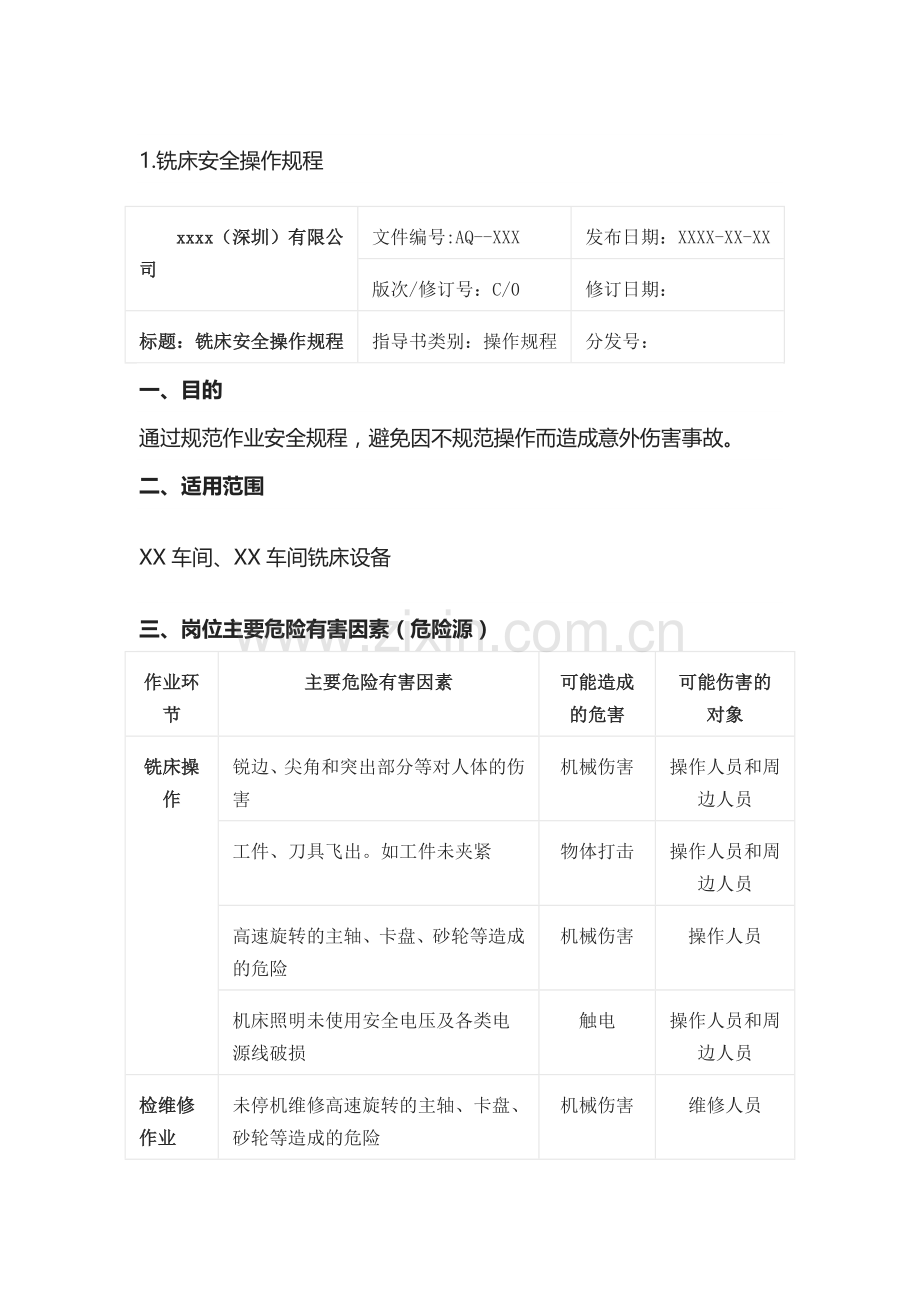 XXXX工贸企业机械设备安全操作规程范本.docx_第1页