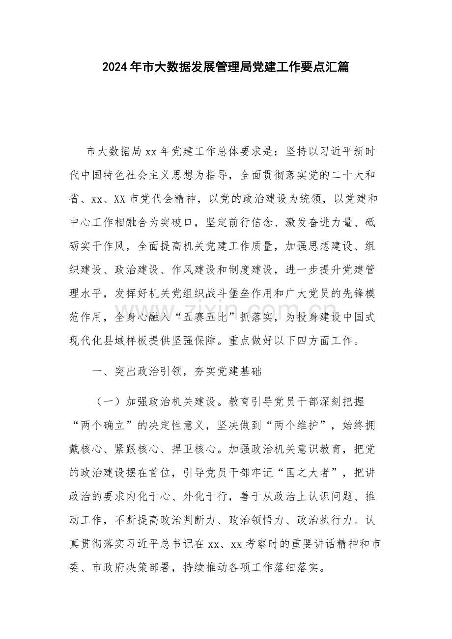 2024年市大数据发展管理局党建工作要点汇篇.docx_第1页