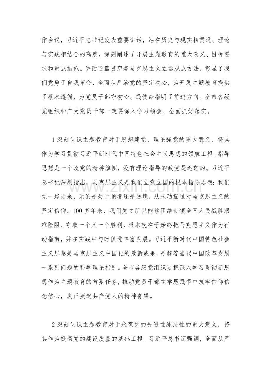 党委书记在2023年主题教育工作会议上的讲话提纲党课讲稿与纪检监察干部队伍教育整顿主题党课讲稿：着力打造忠诚干净担当、敢于善于斗争的纪检监察铁军（两篇文）.docx_第2页