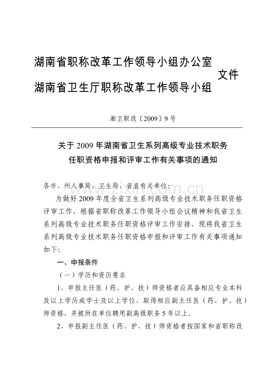 湖南省职称改革工作领导小组办公室.docx_第1页