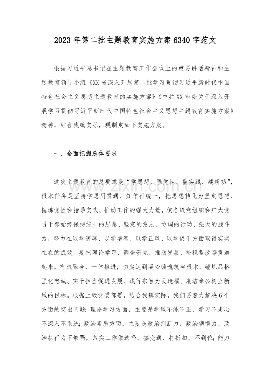 2023年第二批主题教育实施方案6340字范文.docx_第1页