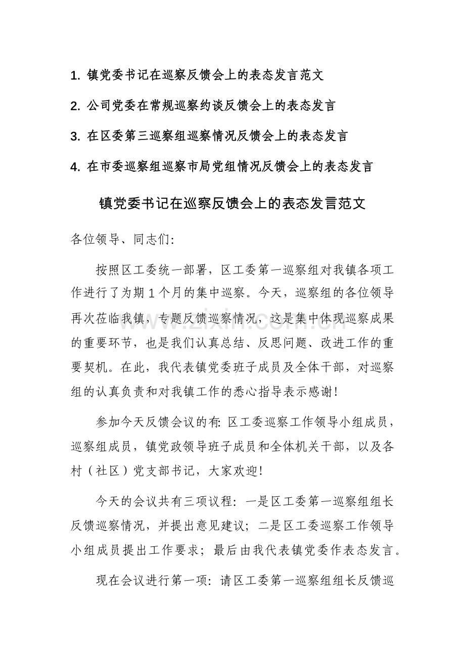 2023年在巡察反馈会上的表态发言范文4篇.docx_第1页