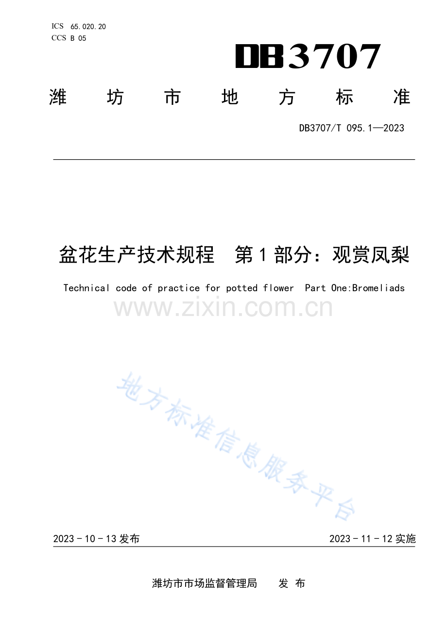 DB3707_T 095.1—2023盆花生产技术规程 第1部分：观赏凤梨.pdf_第1页