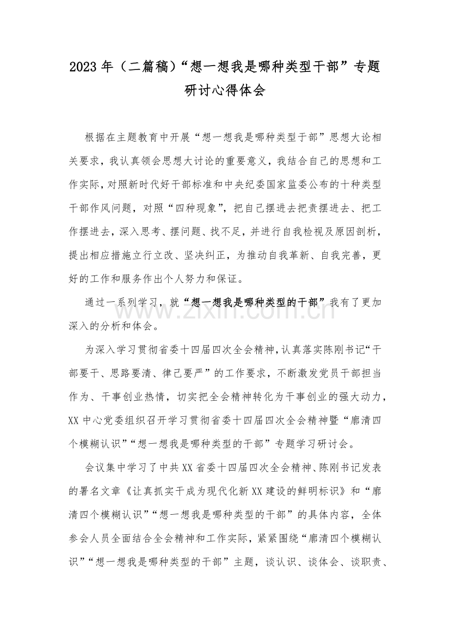 2023年（二篇稿）“想一想我是哪种类型干部”专题研讨心得体会.docx_第1页