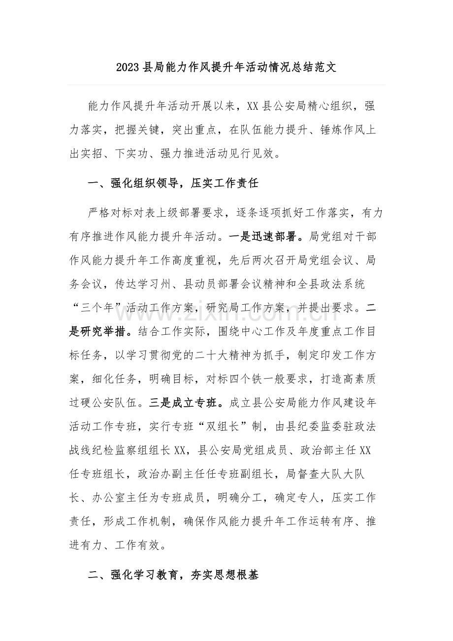 2023县局能力作风提升年活动情况总结范文.docx_第1页