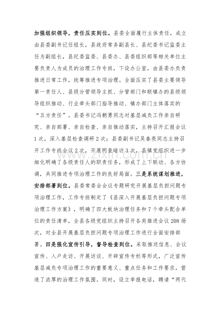 开展基层负担问题专项治理工作情况汇报范文.docx_第2页