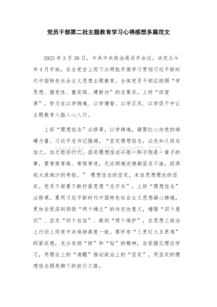 党员干部第二批主题教育学习心得感想多篇范文.docx_第1页