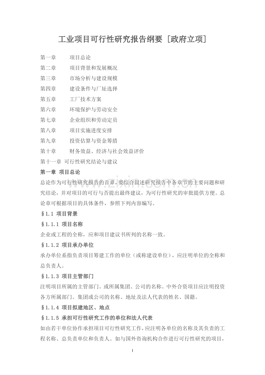 工业项目可行性研究报告纲要.doc_第1页