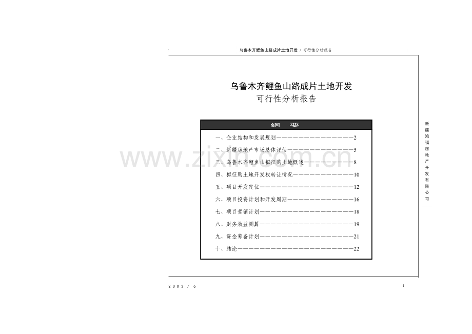 新疆鸿福房地产开发公司可行性报告（排版）.doc_第1页