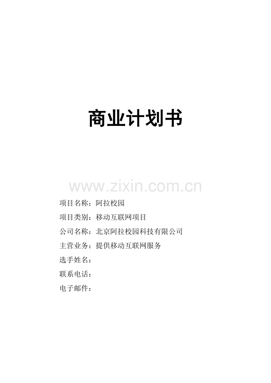 吉林市大赛大赛商业计划书模板.doc_第1页
