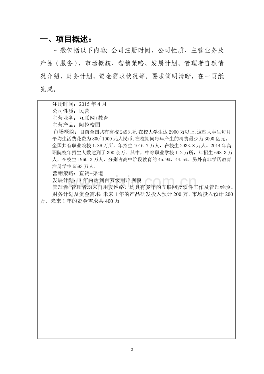 吉林市大赛大赛商业计划书模板.doc_第2页