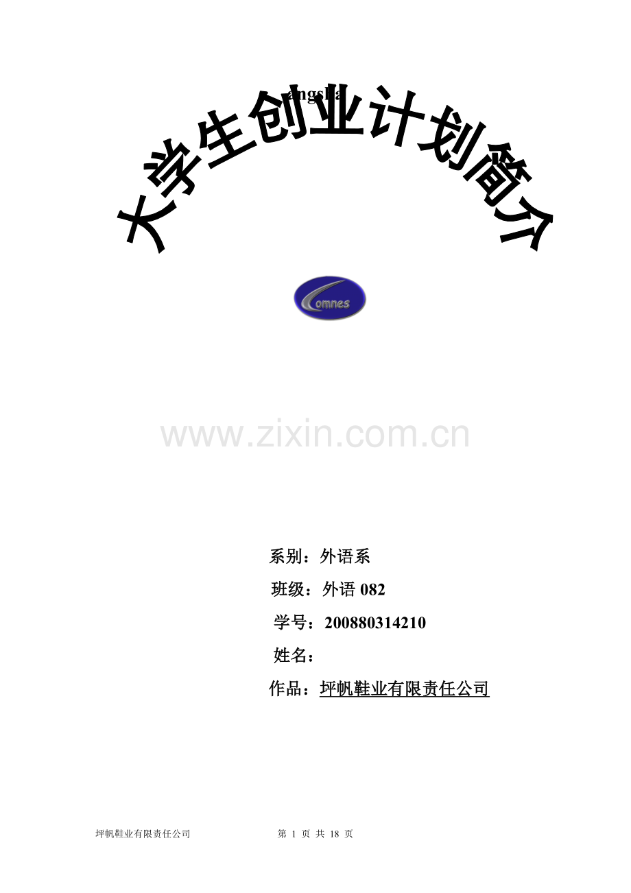 坪帆鞋业有限责任公司创业计划书 .doc_第1页