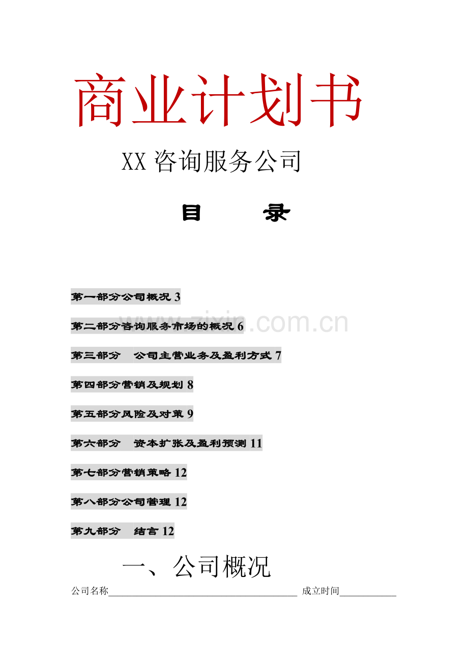 咨询服务公司商业计划书 .docx_第1页