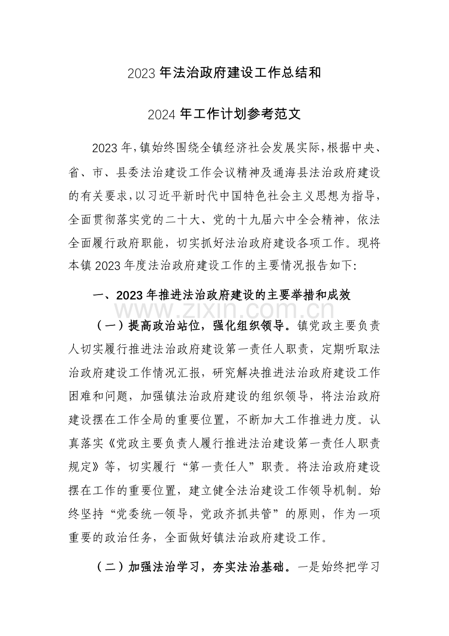 2023年法治政府建设工作总结和2024年工作计划参考范文.docx_第1页