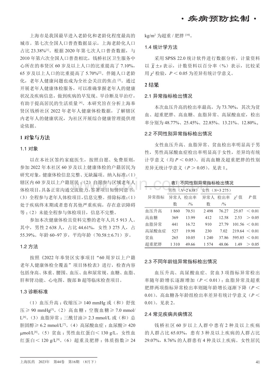 2022年上海奉贤区钱桥社区老年人健康体检结果分析.pdf_第2页