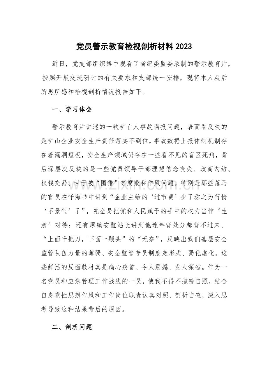 党员警示教育检视剖析材料2023.docx_第1页