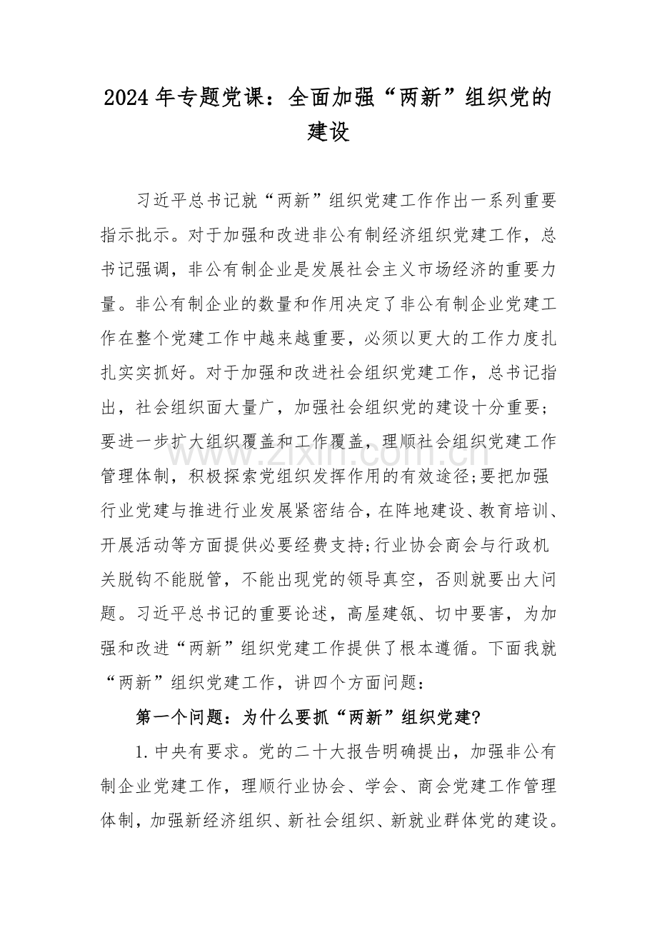 2024年专题党课：全面加强“两新”组织党的建设.docx_第1页