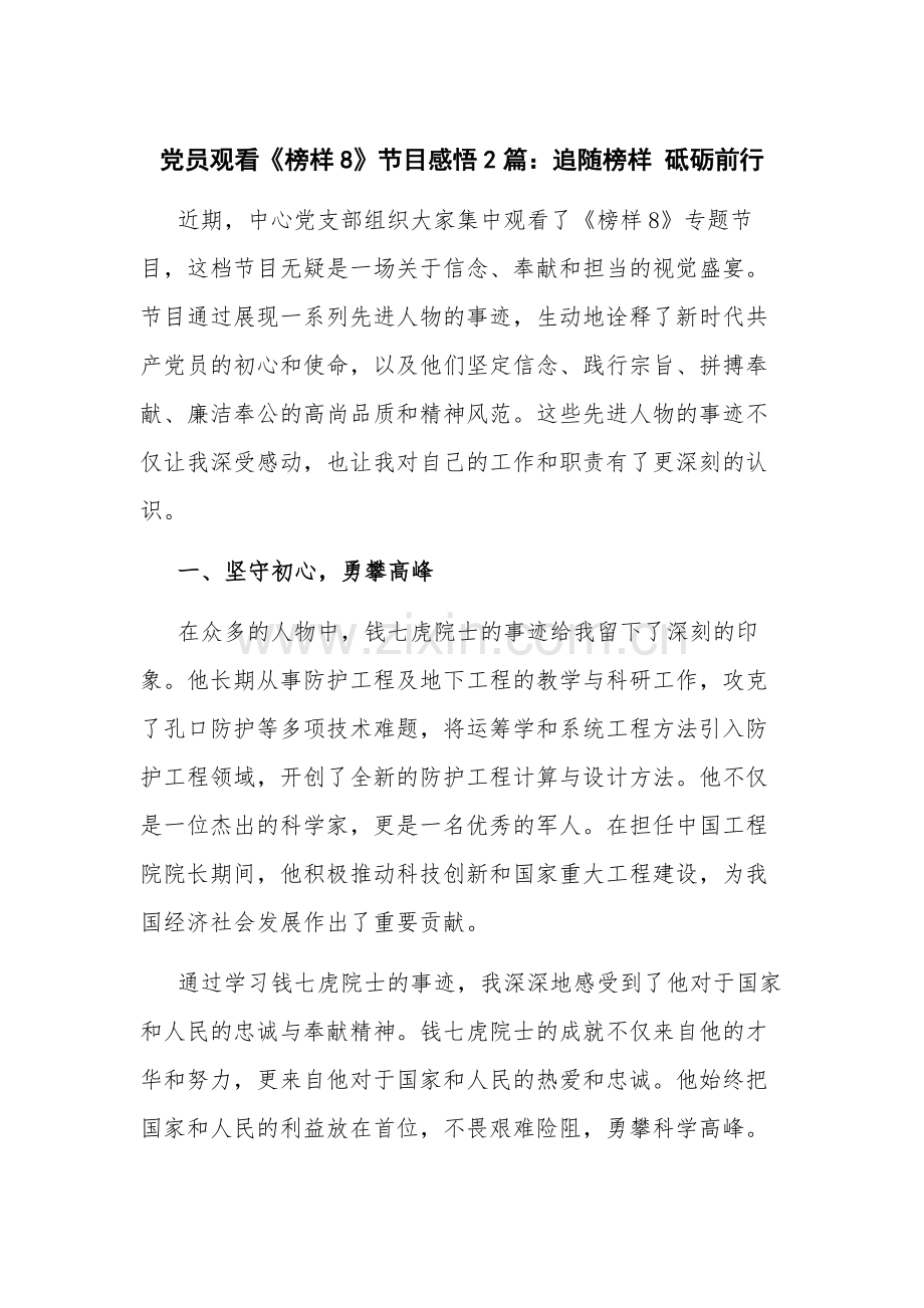 党员观看《榜样8》节目感悟2篇：追随榜样 砥砺前行.docx_第1页