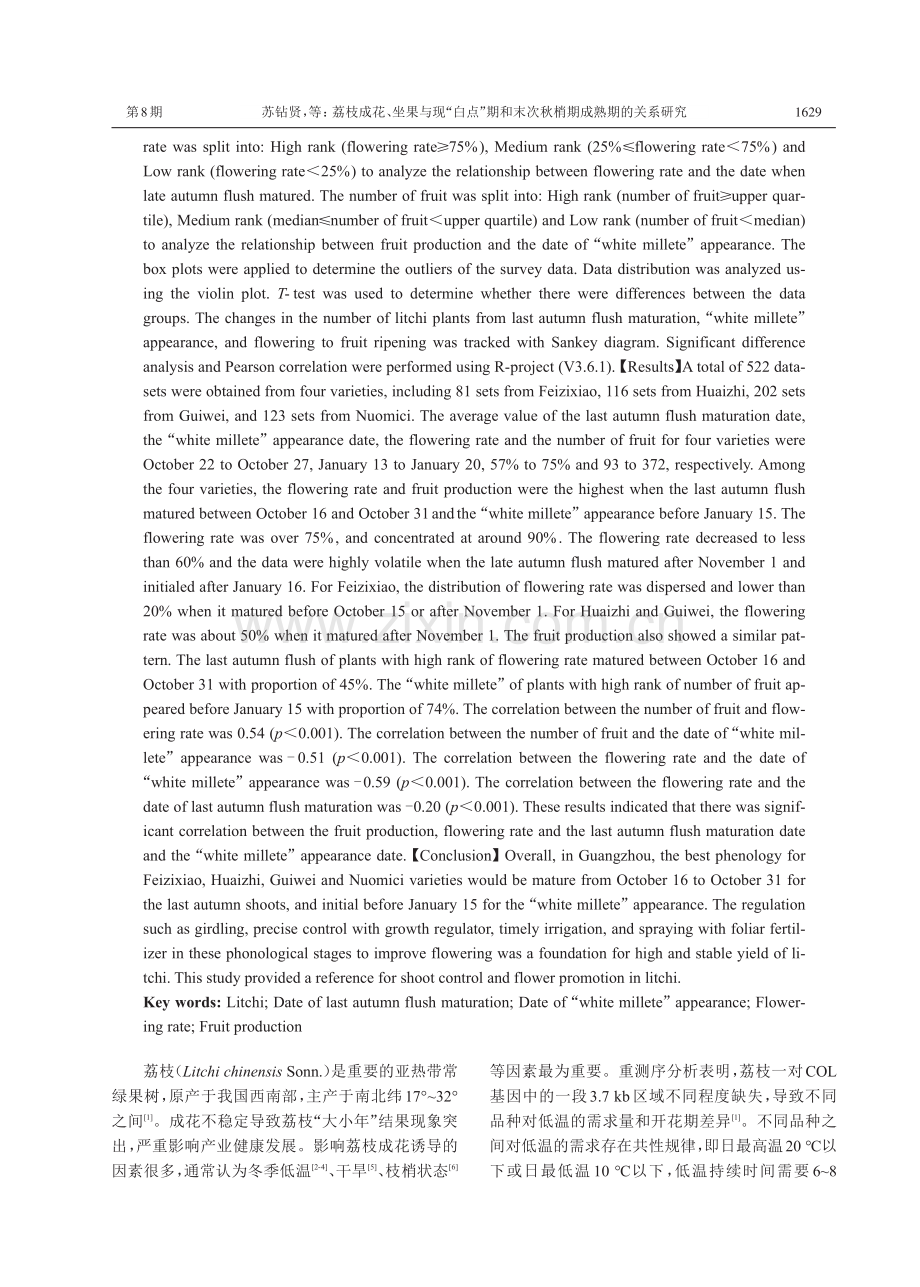 荔枝成花、坐果与现“白点”期和末次秋梢期成熟期的关系研究.pdf_第2页