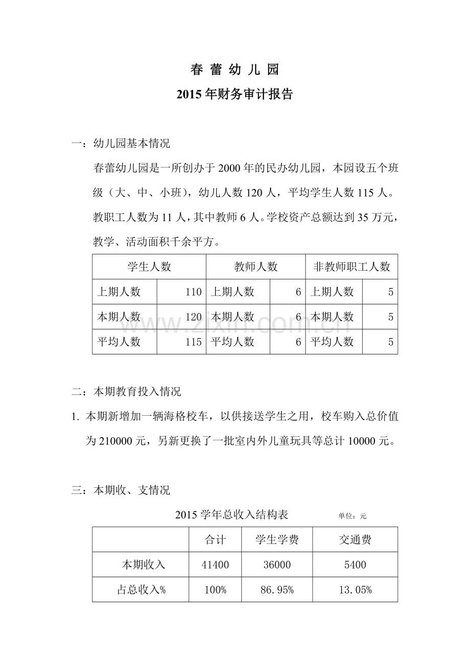 春蕾幼儿园财务审计报告.doc_第1页