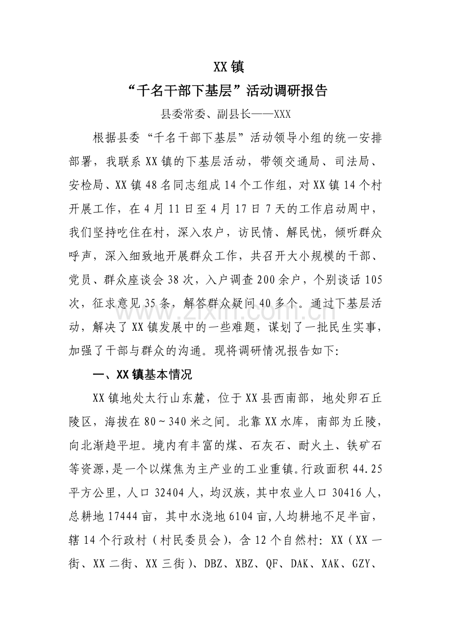 XX县千名干部下基层调研报告——XX镇.doc_第1页