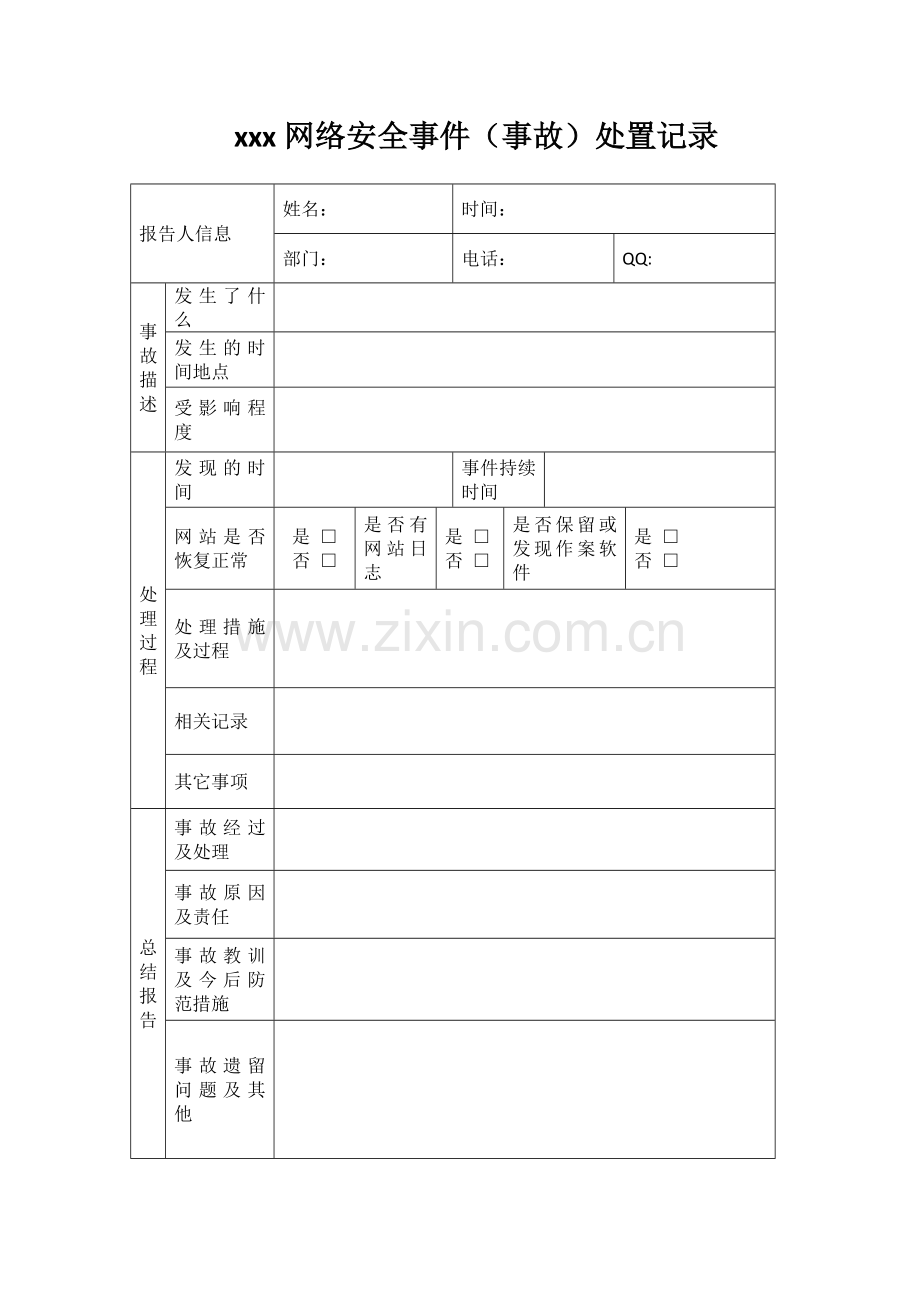XXX网络安全事件报告和处置记录.docx_第1页