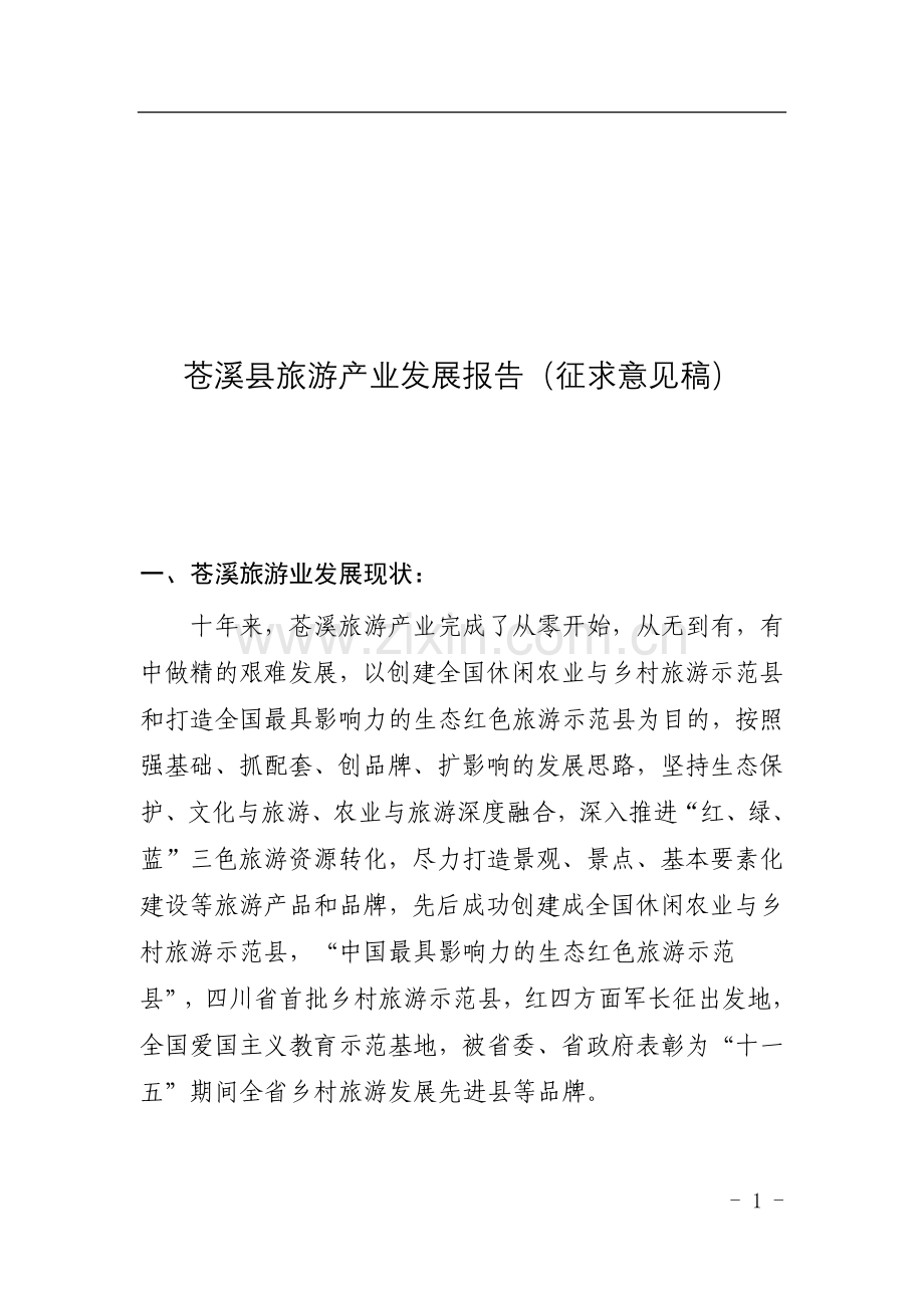 苍溪县旅游产业发展报告.docx_第1页