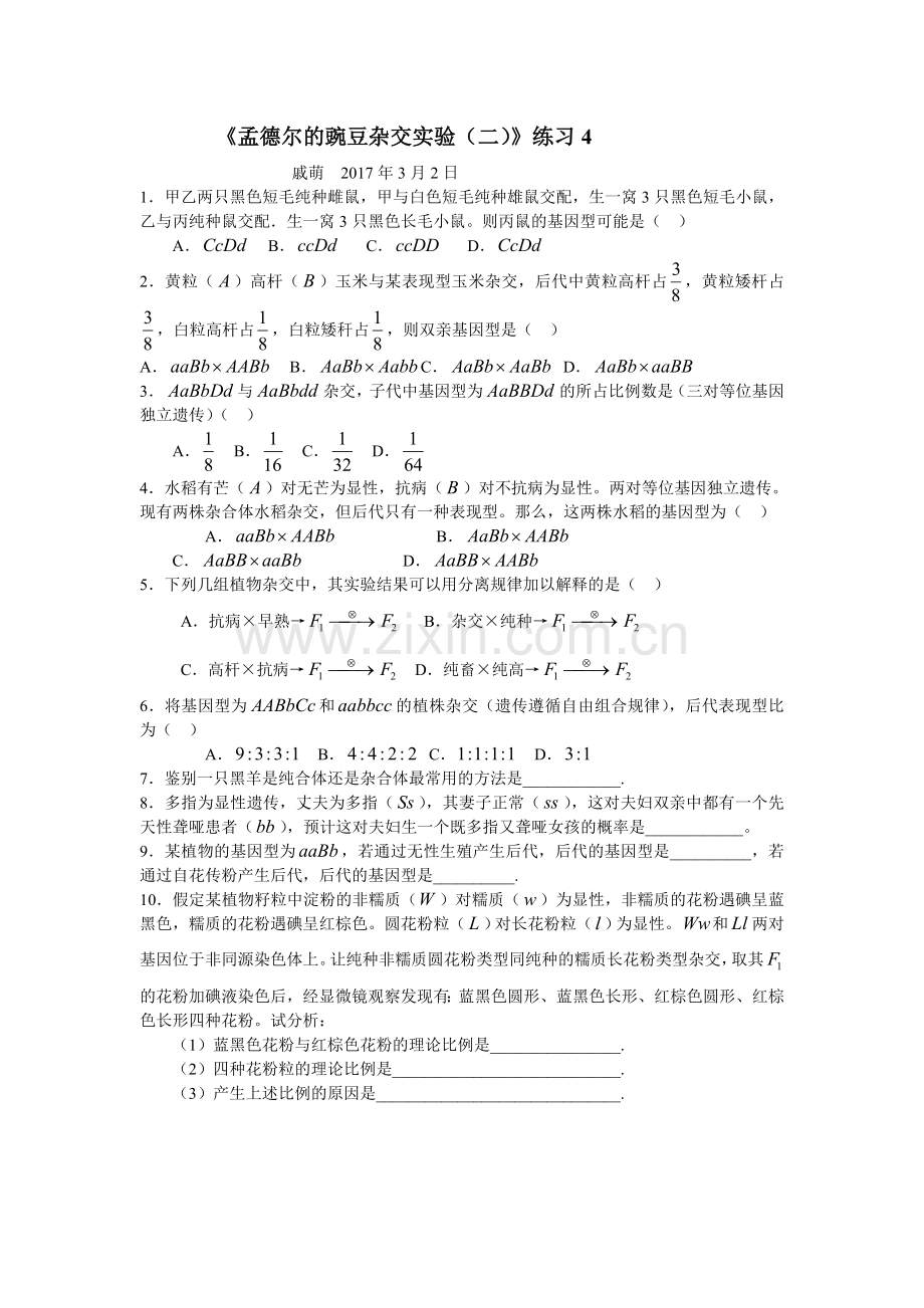 《孟德尔的豌豆杂交实验(二)》习题.doc_第2页