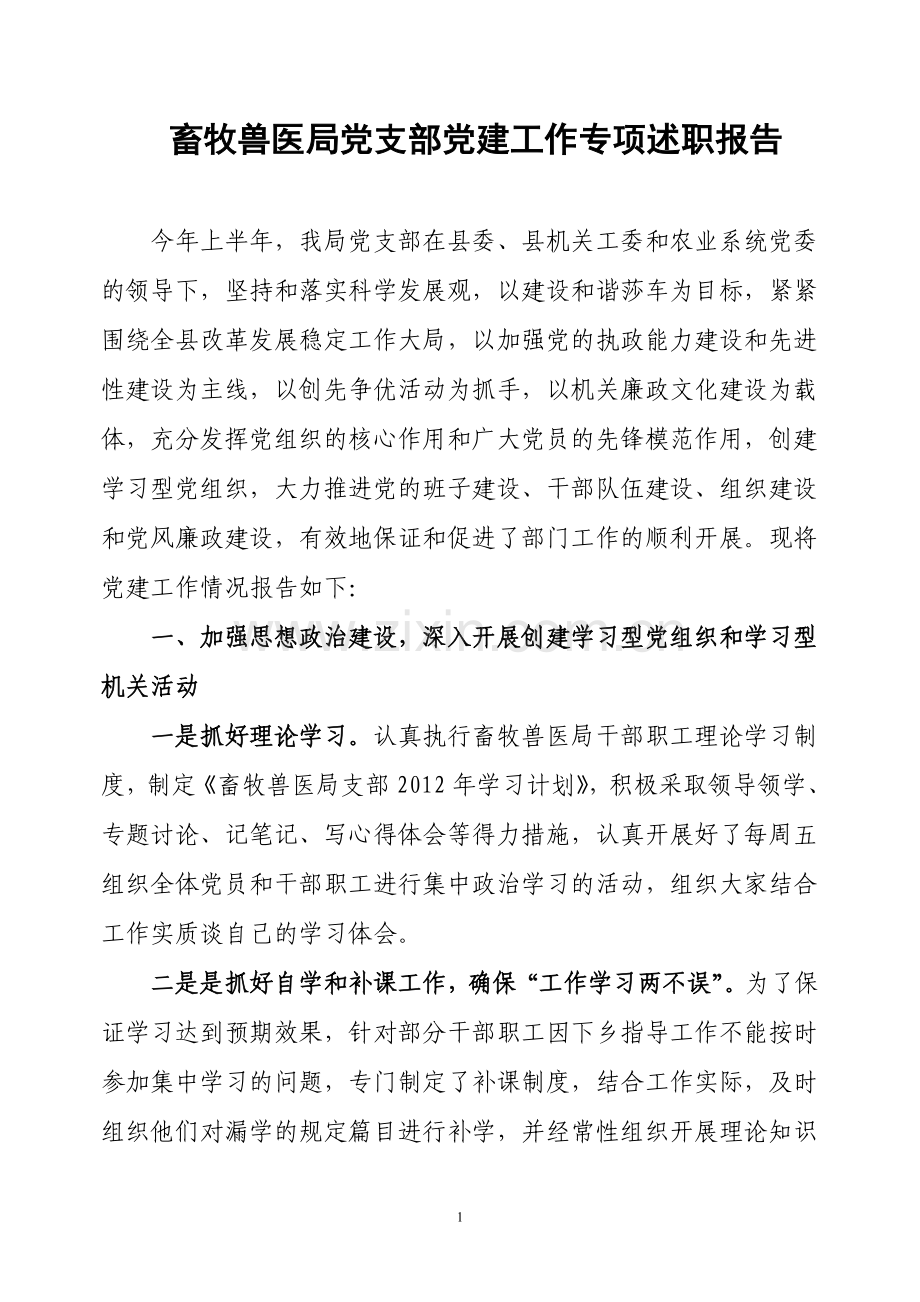 畜牧兽医局党支部党建工作专项述职报告.doc_第1页