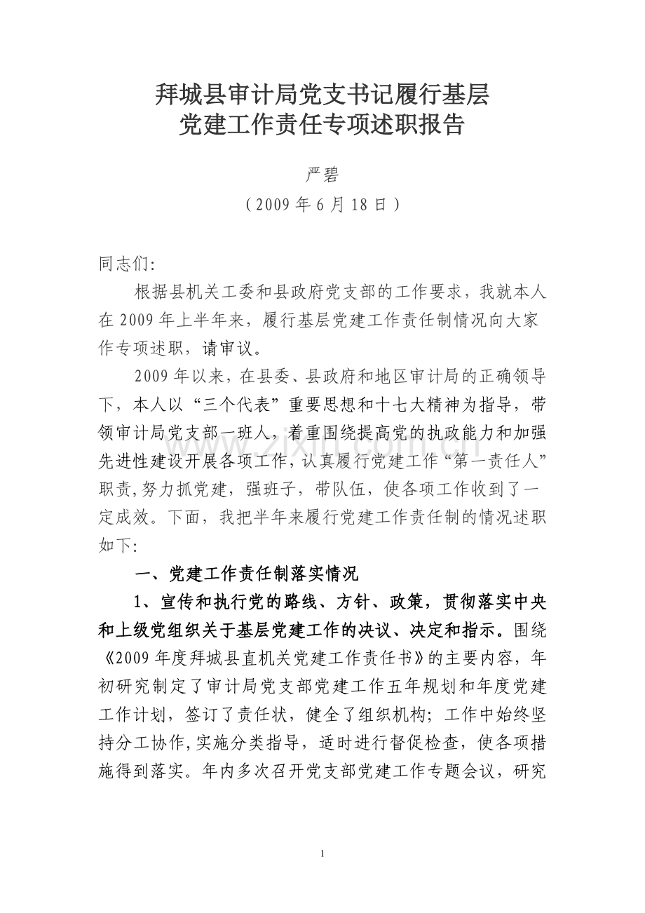 党总支书记履行基层党建工作责任专项述职报告.doc_第1页