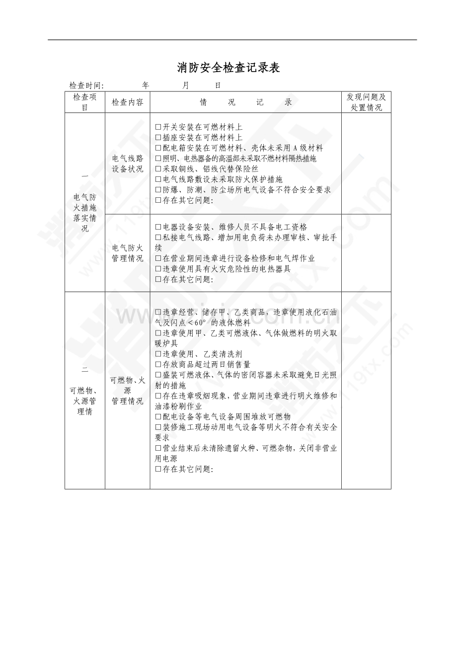 培训资料：消防安全检查记录表.doc_第1页