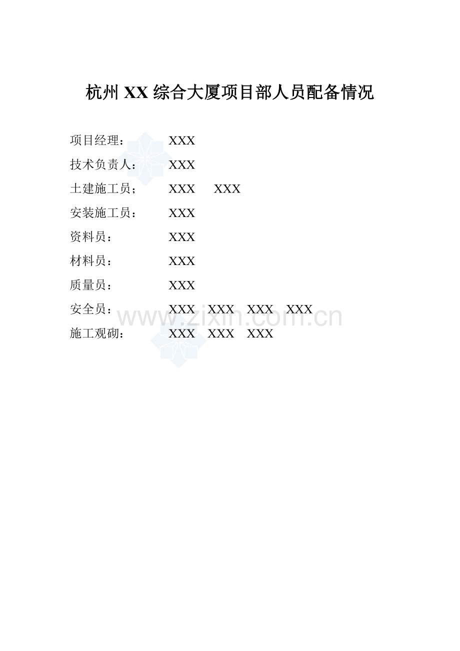 杭州某综合大厦项目部人员配备情况.doc_第1页