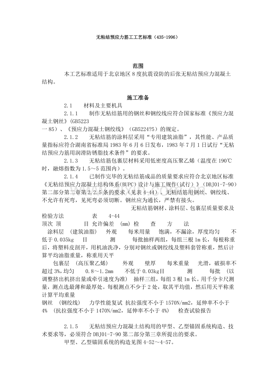 无粘结预应力筋工工艺标准（435-1996）.doc_第1页
