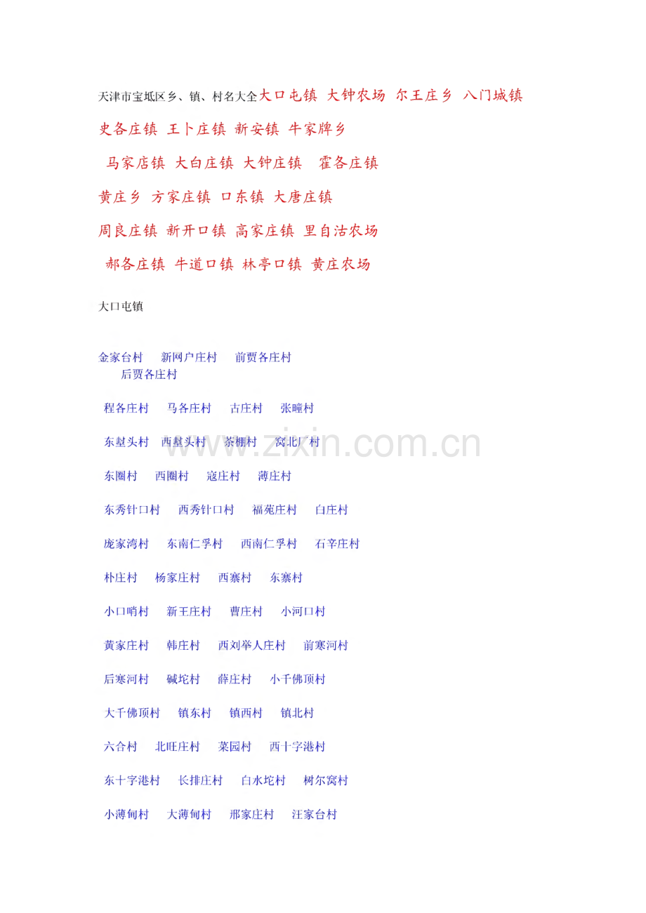 天津市宝坻区各乡镇各村名称.pdf_第1页