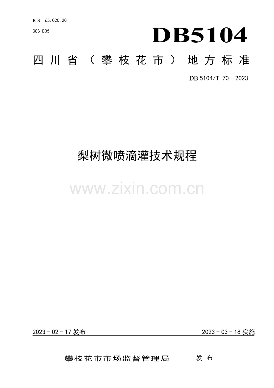 DB5104∕T 70-2023 梨树微喷灌技术规程(攀枝花市).pdf_第1页