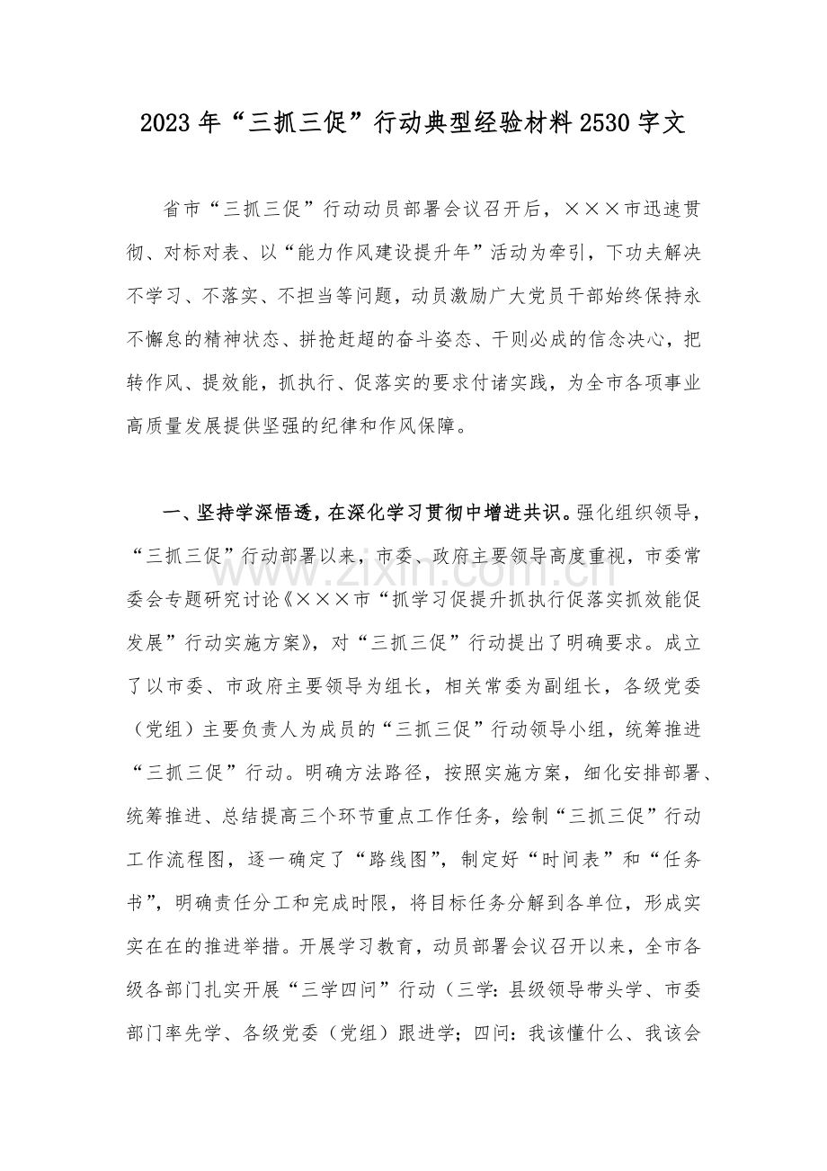 2023年“三抓三促”行动典型经验材料2530字文.docx_第1页