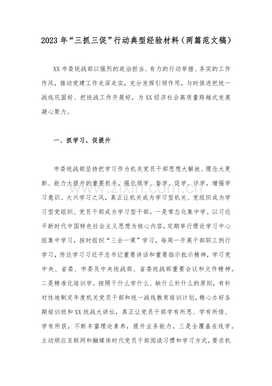 2023年“三抓三促”行动典型经验材料（两篇范文稿）.docx_第1页