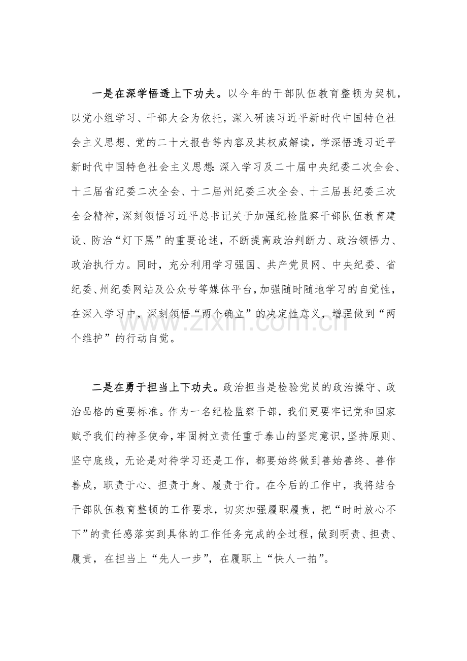 2023年纪检监察干部队伍教育整顿学习心得体会研讨发言材料、工作实施方案（两份稿）.docx_第2页