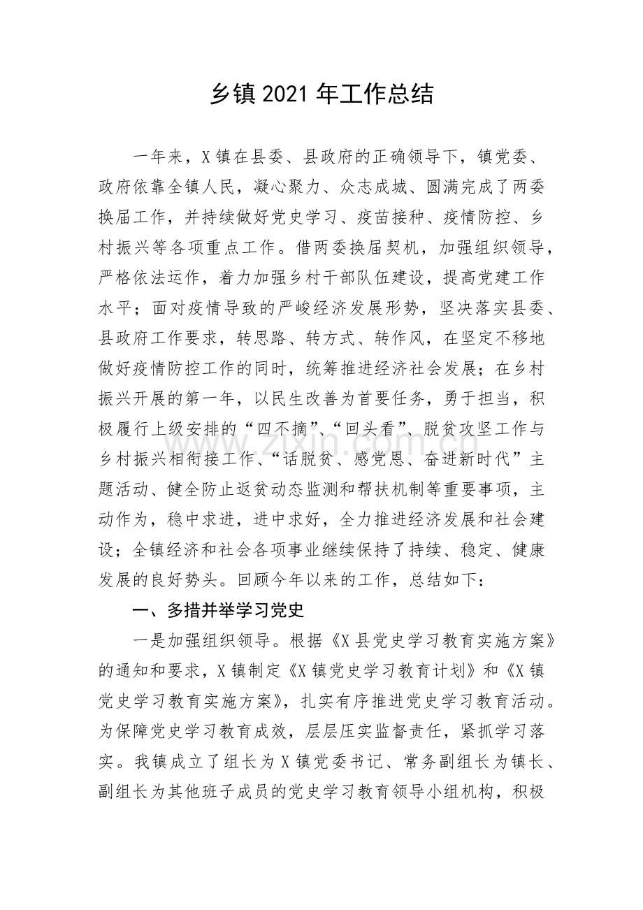 乡镇2021年工作总结.docx_第1页