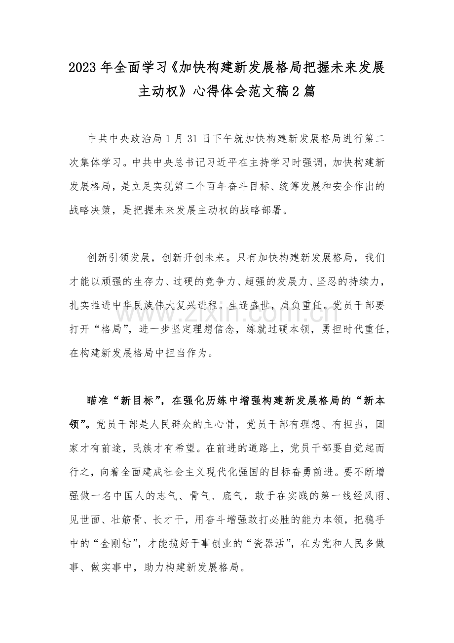 2023年全面学习《加快构建新发展格局把握未来发展主动权》心得体会范文稿2篇.docx_第1页