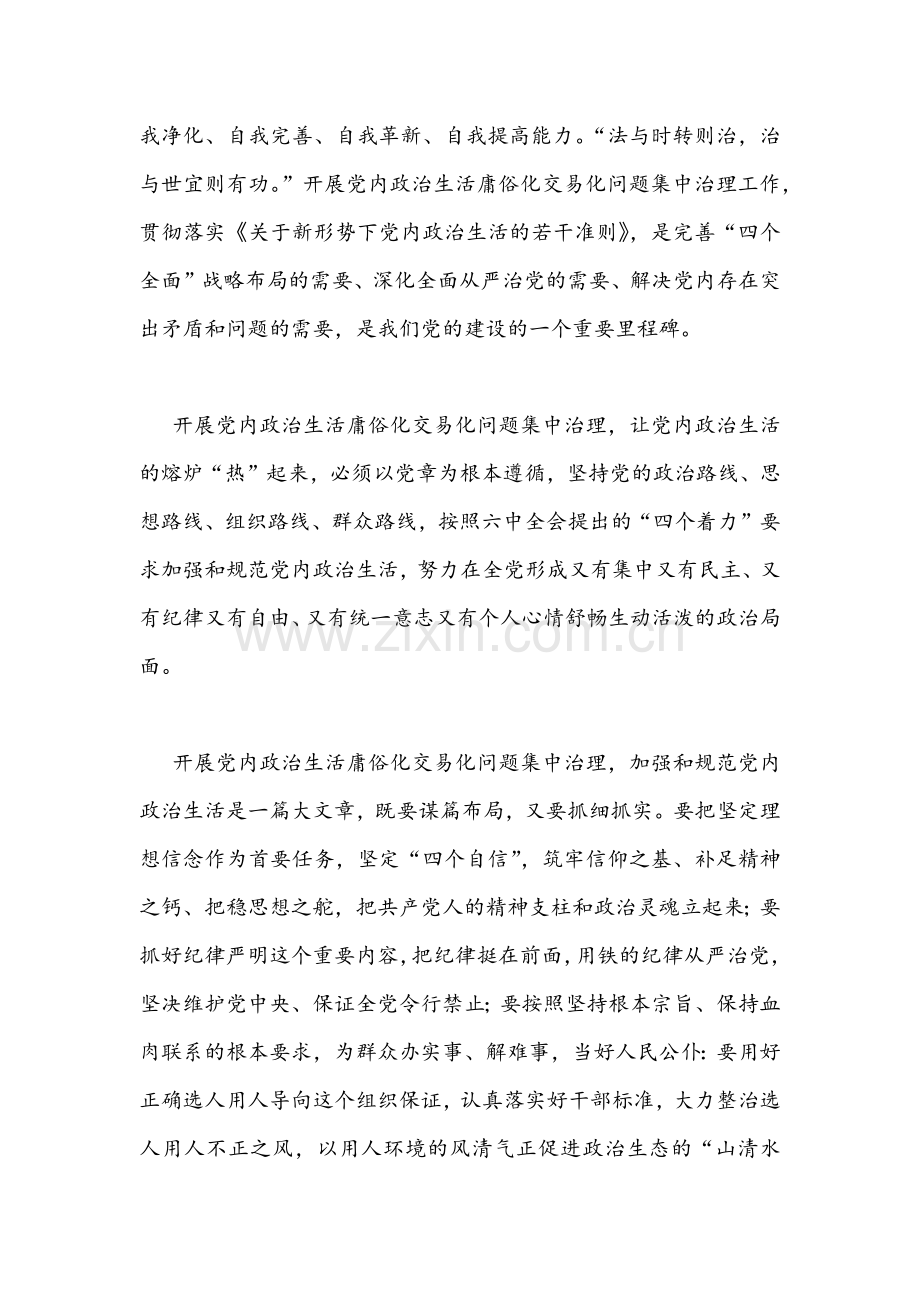 2022年集中治理党内政治生活庸俗化交易化问题研讨发言材料文稿二份.docx_第2页