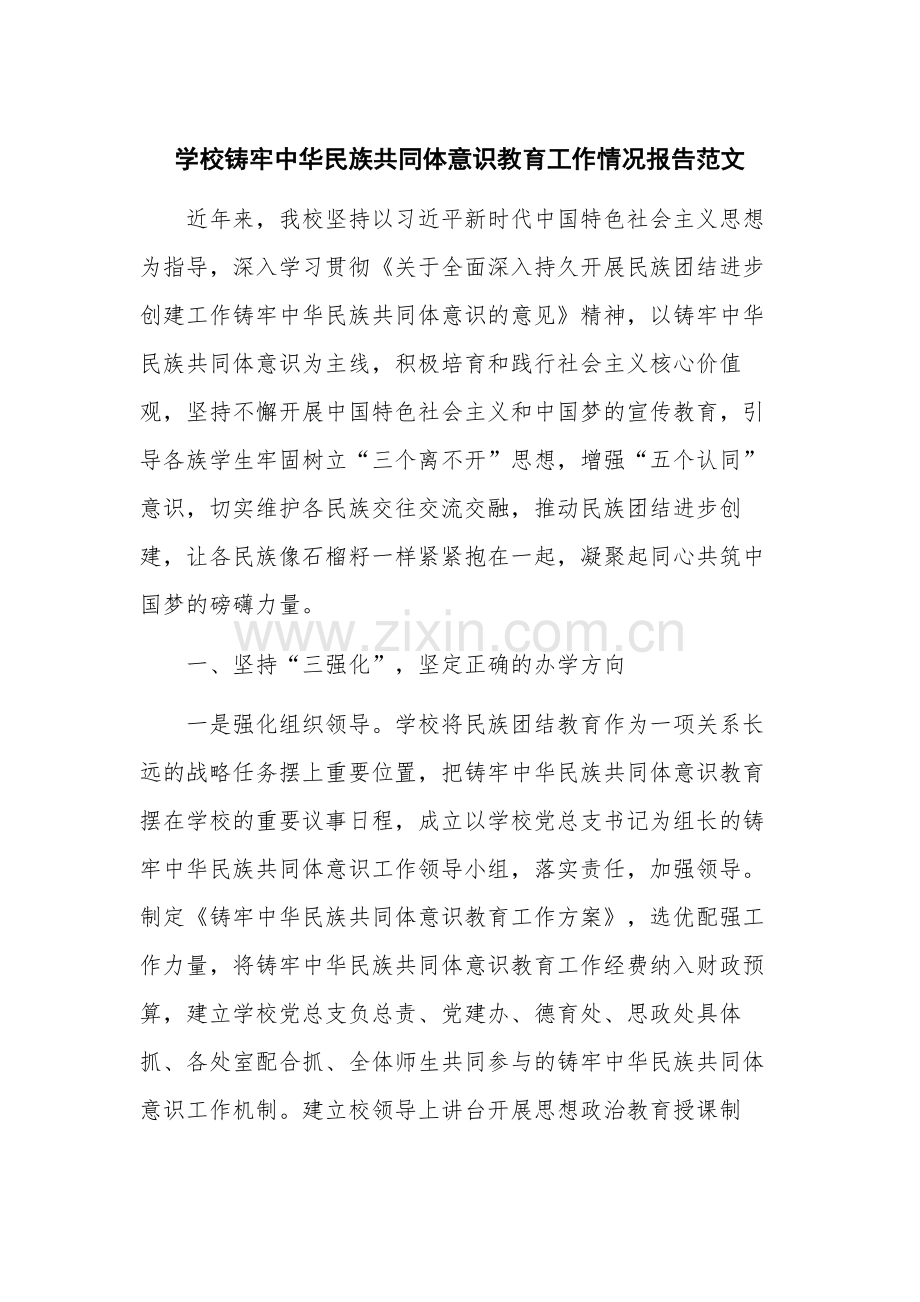 学校铸牢中华民族共同体意识教育工作情况报告范文.docx_第1页