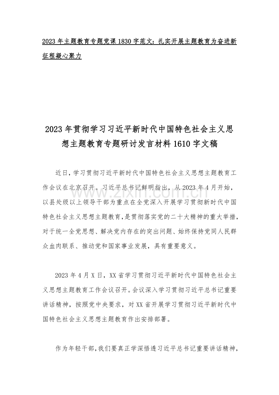 2023年主题教育交流研讨发言材料、心得体会、专题工作会议上党课讲稿（共10篇范文）汇编供参考.docx_第2页