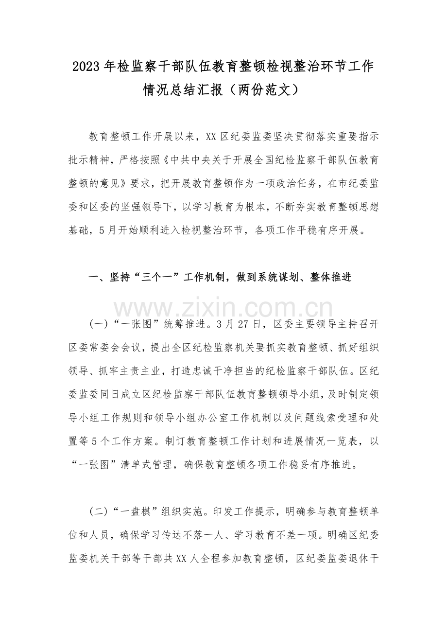 2023年检监察干部队伍教育整顿检视整治环节工作情况总结汇报（两份范文）.docx_第1页