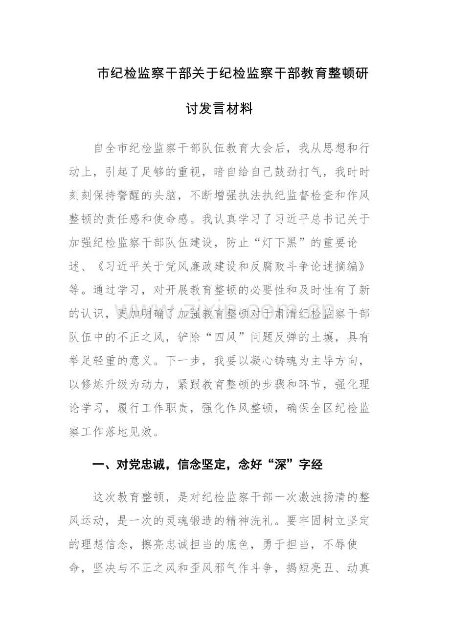 两篇：纪检监察干部在纪检监察干部教育整顿研讨会上的学习研讨发言提纲范文.docx_第1页