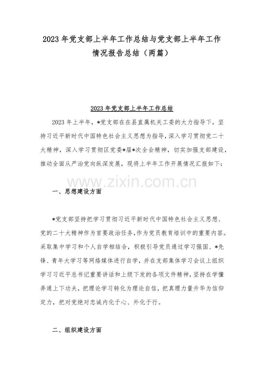 2023年党支部上半年工作总结与党支部上半年工作情况报告总结（两篇）.docx_第1页